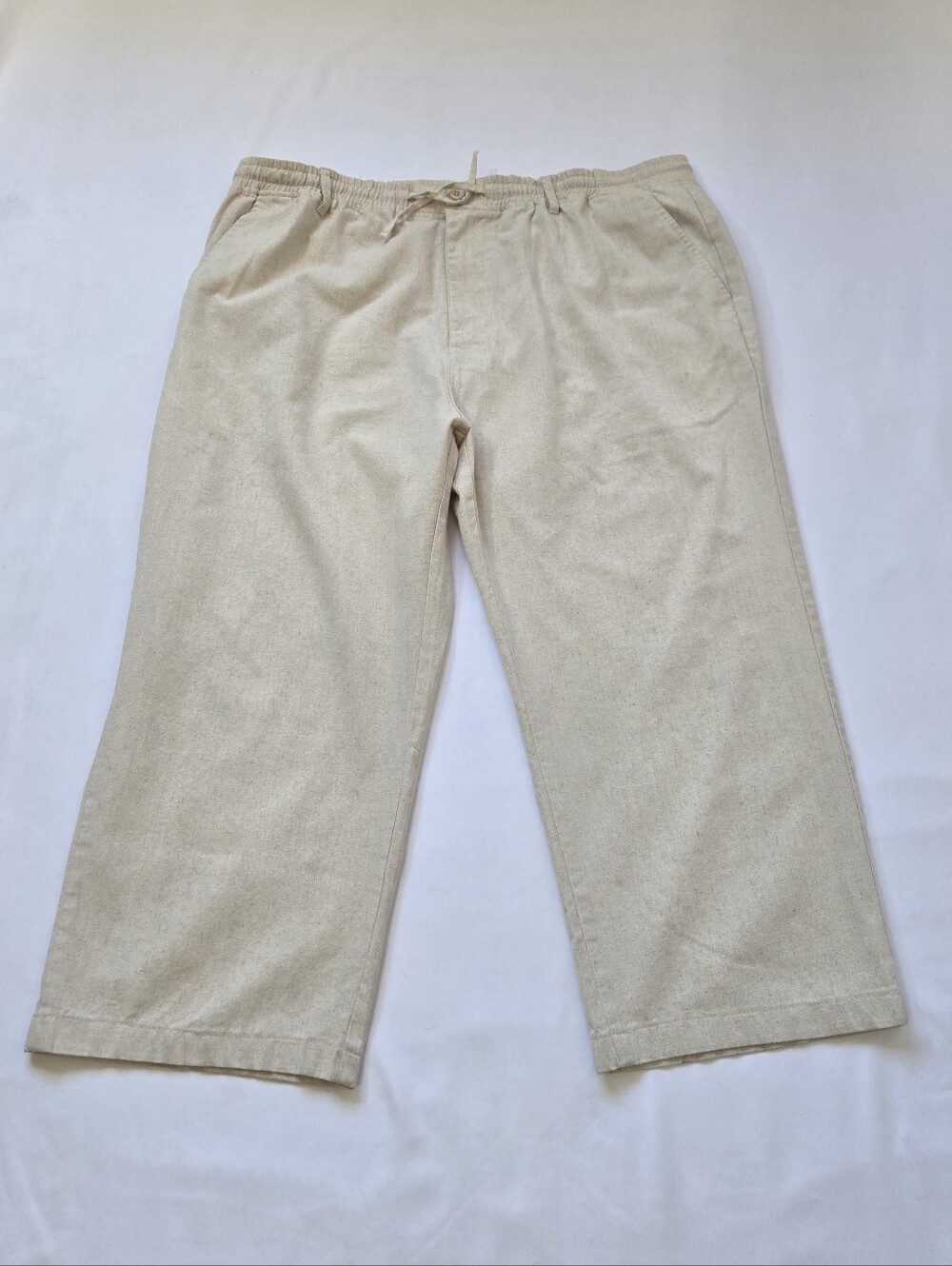 COOFANDY Linen Blend Drawstring Pants Men's 3XL Beige Wide Leg Casual Beach